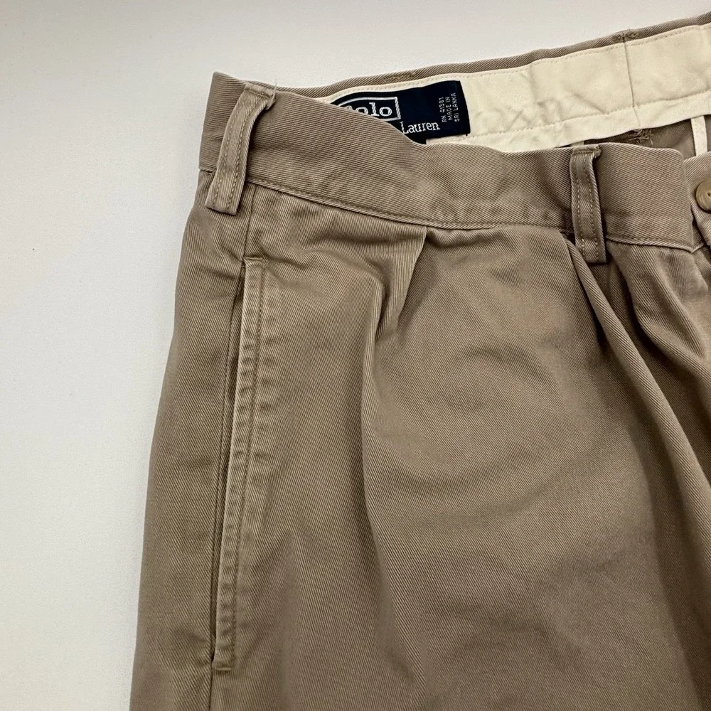 Polo Ralph Lauren Ethan Pant 36x32 Tan Pleated Chino 100% Cotton Mens Beige